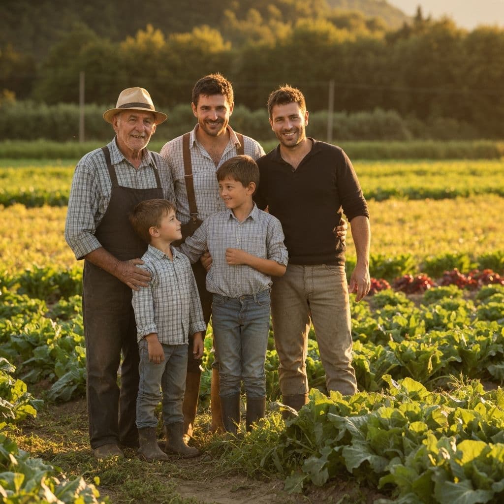 Famiglia di produttori locali nei campi